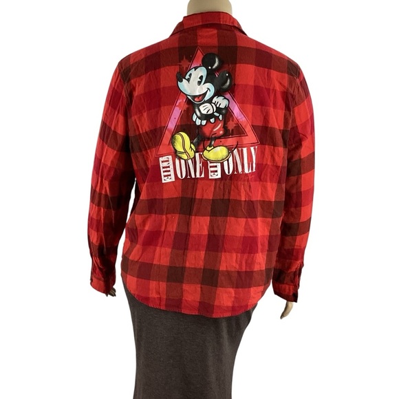 Disney Mickey Mouse Plaid Flannel Shirt Red Graphic Back 2X - Picture 1 of 7